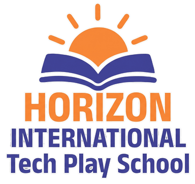 Horizon International Tech Play School large logo display — school crest